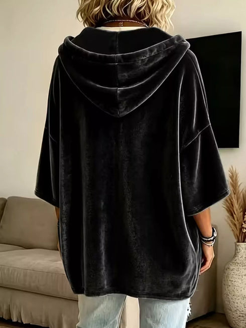 Women's Velvet Drawstring Hoodie - Pocketed Pullover - Twice The Charm Boutique