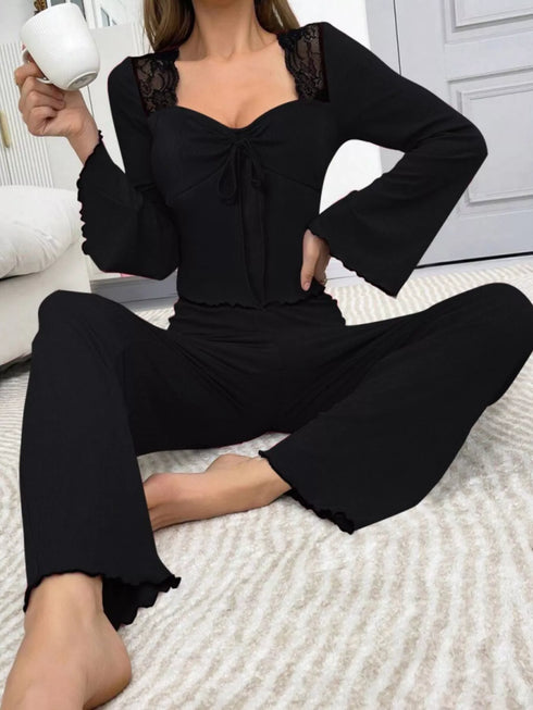 Lace Lounge Set - Flare Sleeve Top & Pants - Twice The Charm Boutique