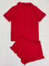 Button Down Pajama Set - Contrast Piping & Ruffle Shorts - Twice The Charm Boutique