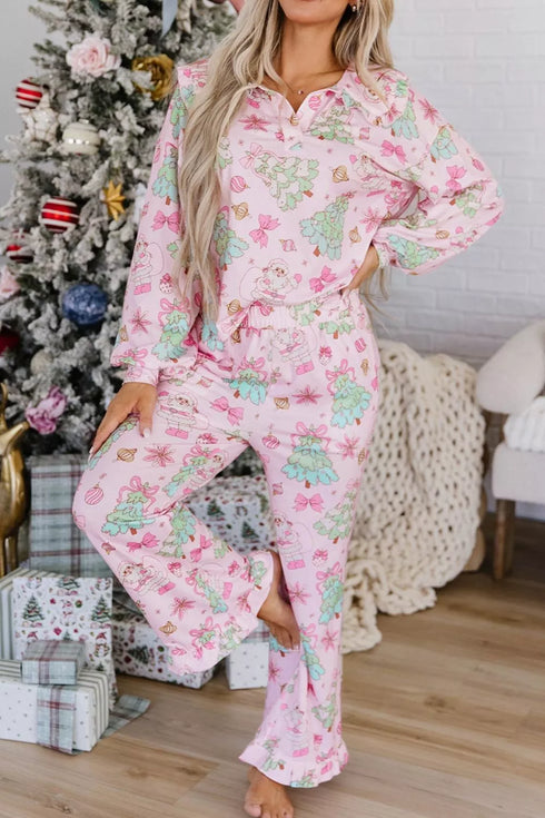 Christmas Pajama Set - Button Front & Ruffle Detail - Twice The Charm Boutique