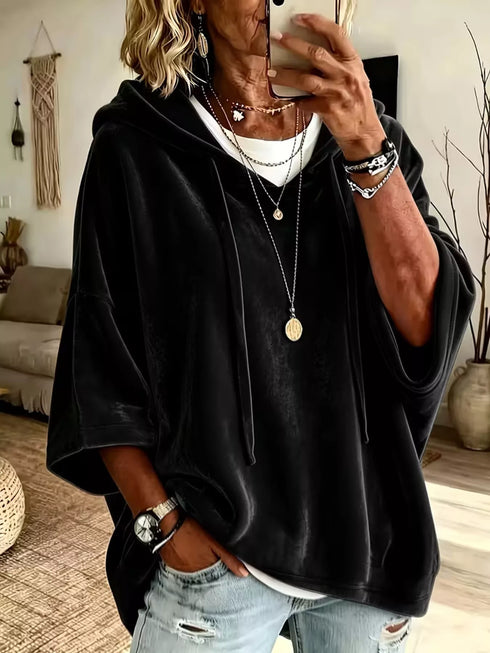 Women's Velvet Drawstring Hoodie - Pocketed Pullover - Twice The Charm Boutique