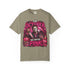Sandstone Michael Myers tee with pink lettering and haunted-house artwork