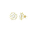 White enamel daisy stud earrings with pearl-look centers, gold-tone outlines and post backs