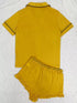 Button Down Pajama Set - Contrast Piping & Ruffle Shorts - Twice The Charm Boutique