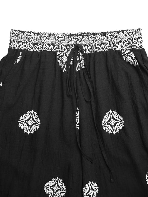 Black Printed Wide Leg Drawstring Pants - Twice The Charm Boutique