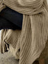 Close view of Khaki cardigan knit texture and sleeve