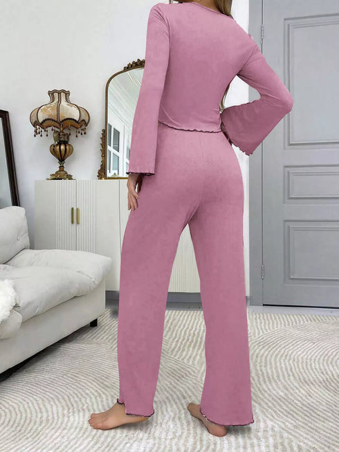 Lace Lounge Set - Flare Sleeve Top & Pants - Twice The Charm Boutique