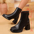 Black boot measurement image showing 14.5 cm shaft and 8 cm heel