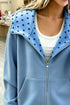 Light blue oversized polka dot zip up hoodie with pockets