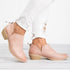 Pink notched ankle boots with stacked-look block heels