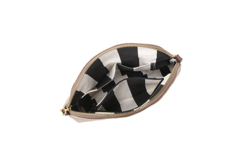 Top view inside the Hopper bag showing striped lining