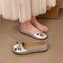 Women Retro Vintage Wooden Bead Small Front Bow Ballet Flats, Round Toe Wrinkled Soft Glossy Patent Metallic Leather Foldable Comfy Slip On Casual Daily Doll Ballerina Loafer Slippers Metallic