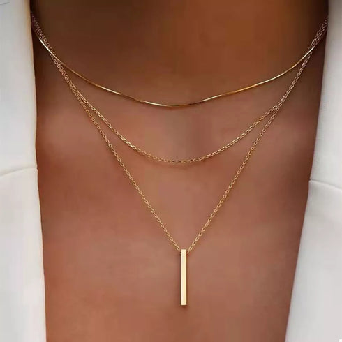 Layered Bar Pendant Necklace - Gold or Silver Three-Layer Style - Twice The Charm Boutique