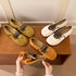 Beige, green and brown lace-up ballet flats displayed together