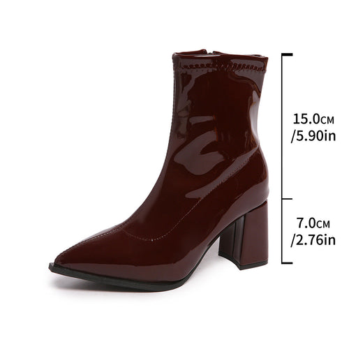 Brown ankle boot measurement image showing 15 cm shaft and 7 cm heel