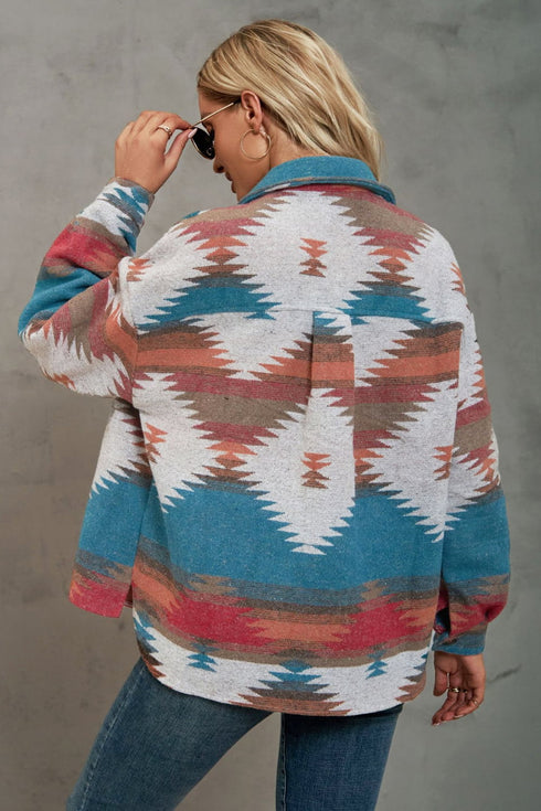 Women's printed collared button front jacket