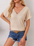 Khaki Waffle Knit Crochet Back Short Sleeve Top - Twice The Charm Boutique