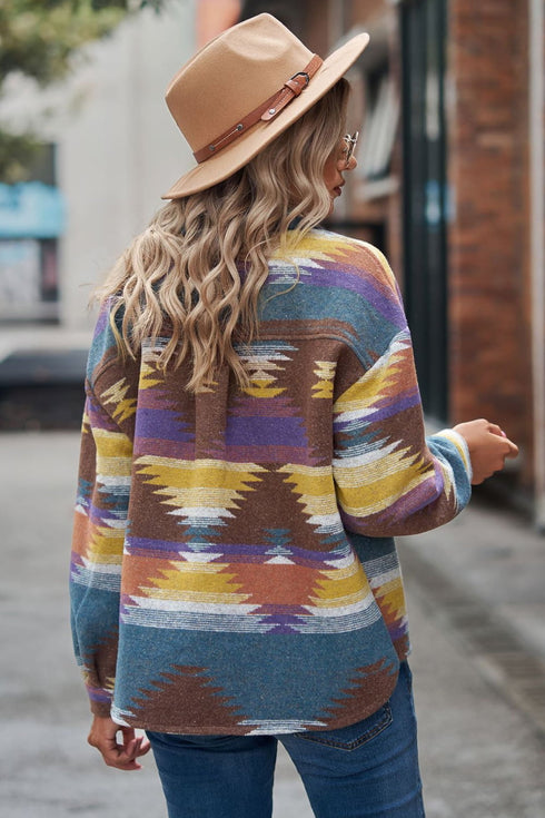 Women's printed collared button front jacket