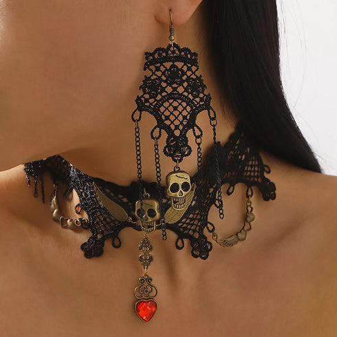 Halloween Skull Jewelry Set - Lace Necklace & Earrings - Twice The Charm Boutique