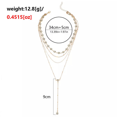 Rhinestone Choker Necklace - Multi-Layer Gold-Plated Style - Twice The Charm Boutique