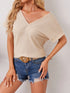 Khaki Waffle Knit Crochet Back Short Sleeve Top - Twice The Charm Boutique