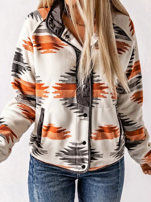 Women's Geometric Jacket - Button Front & Pockets - Twice The Charm Boutique