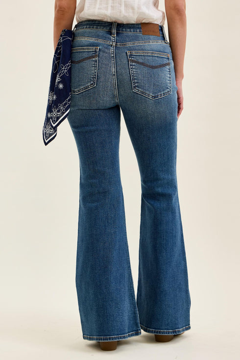 Rear view of Judy Blue jeans with triple-needle pocket stitching