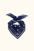 Navy printed bandana tied in a neckerchief shape