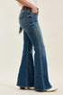 Angled view of Judy Blue flare jeans with front hand pocket