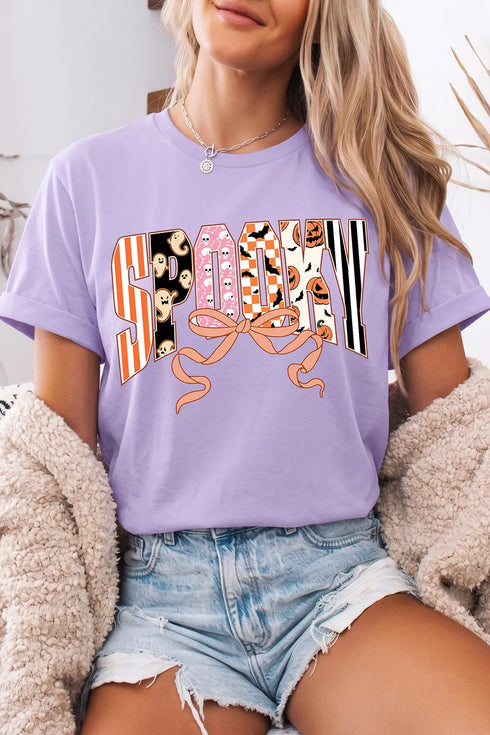 Women's Halloween Graphic Tee - Pink Purple Spooky Print - Twice The Charm Boutique
