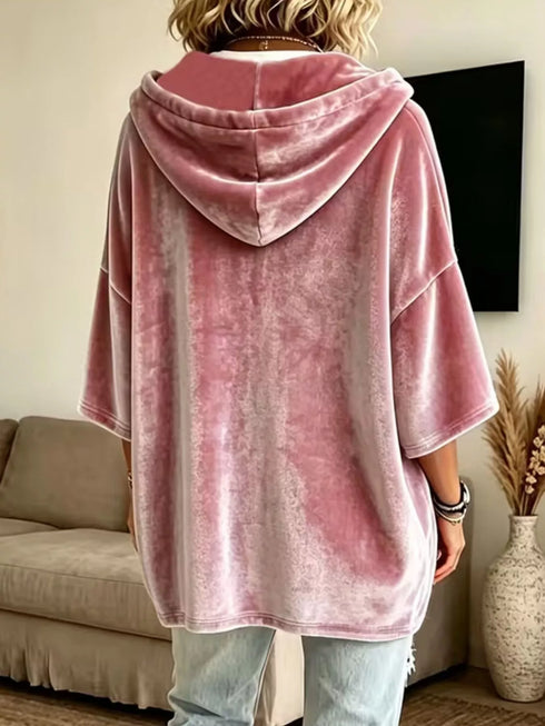 Women's Velvet Drawstring Hoodie - Pocketed Pullover - Twice The Charm Boutique