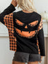 Women's Halloween Pumpkin Top - Plaid Patchwork Face - Twice The Charm Boutique