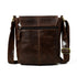 Rear view of brown leather crossbody bag with zipped pocket