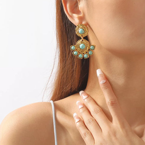 Artificial turquoise gold-plated dangle earrings — product image 2