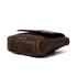 Bottom view of brown leather crossbody bag