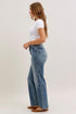 Side view of vintage-wash Judy Blue straight-leg jeans
