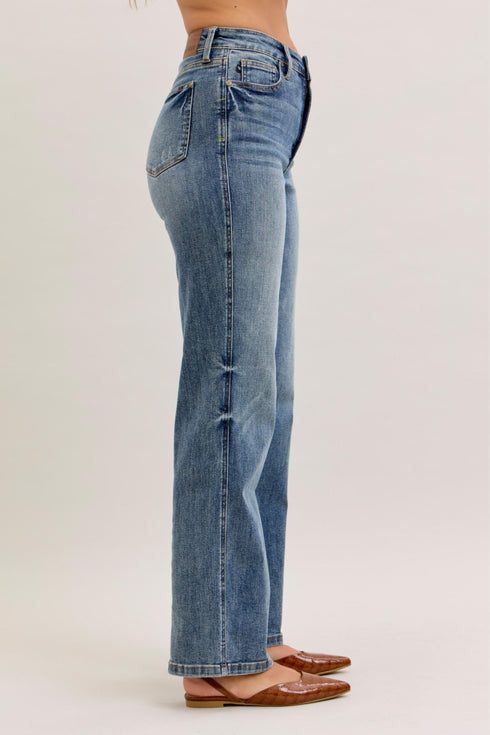 Judy Blue high-waist straight jeans, side fit view