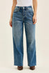 Judy Blue Wilhelmina vintage indigo baggy jeans, front view showing the wide legs and raw hem