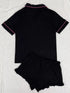 Button Down Pajama Set - Contrast Piping & Ruffle Shorts - Twice The Charm Boutique