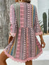 Lace Trim Printed V-Neck 3/4 Sleeve Dress - Twice The Charm Boutique
