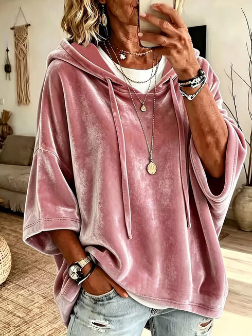 Women's Velvet Drawstring Hoodie - Pocketed Pullover - Twice The Charm Boutique