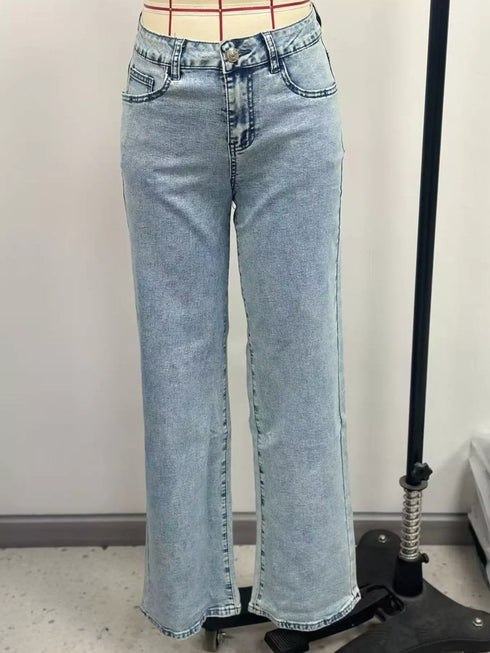 Light blue high-waisted acid wash jeans — product image 7