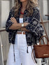 Black lightweight printed zip up jacket for women