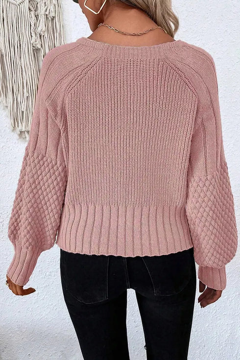 Back view of Dusty Pink cardigan with long textured sleeves