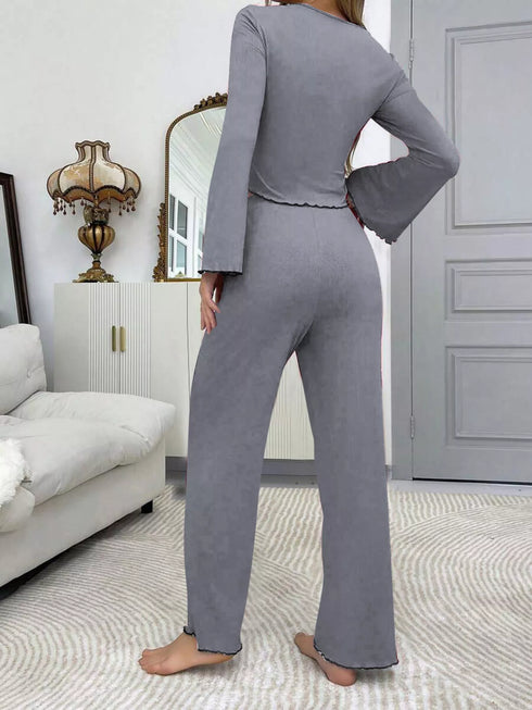 Lace Lounge Set - Flare Sleeve Top & Pants - Twice The Charm Boutique