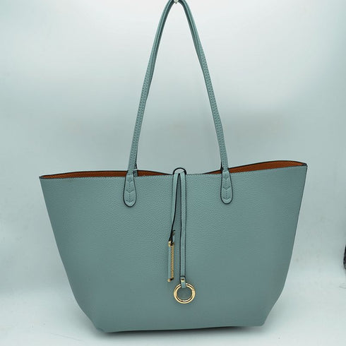 Light blue Kendra reversible tote with a brown interior — gallery image 16