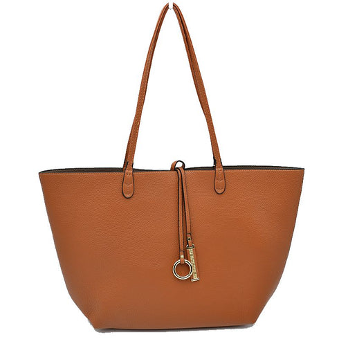 Warm brown Kendra reversible tote with long handles — gallery image 26