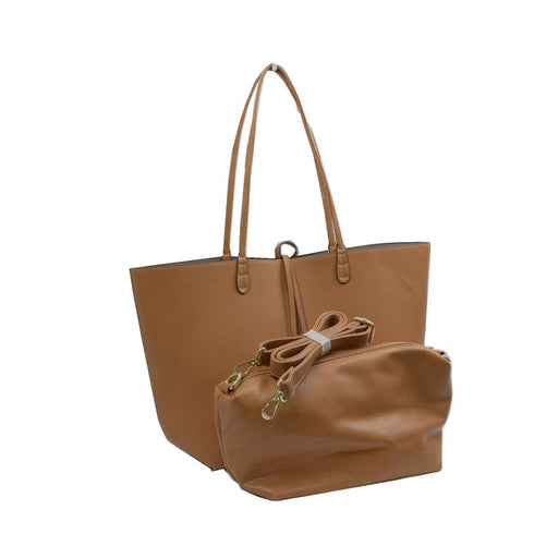 Tan Kendra tote with its small matching crossbody bag and strap — gallery image 34