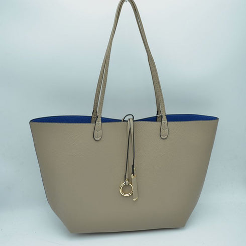 Beige-gray Kendra tote with a blue interior — gallery image 46
