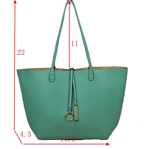 Green Kendra tote with red dimension arrows showing the bag and handle measurements — gallery image 37